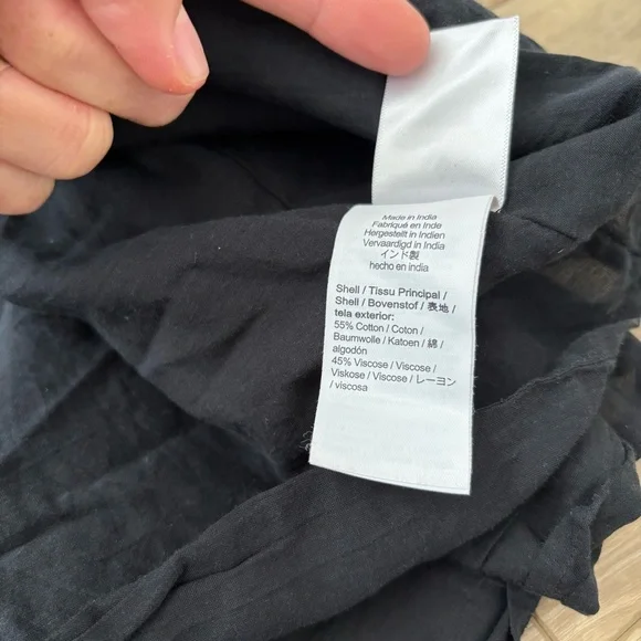 J Crew Tie Shoulder Tiered Mini Dress‎ Black L Swing Babydoll Cotton Minimalist - Picture 6 of 6